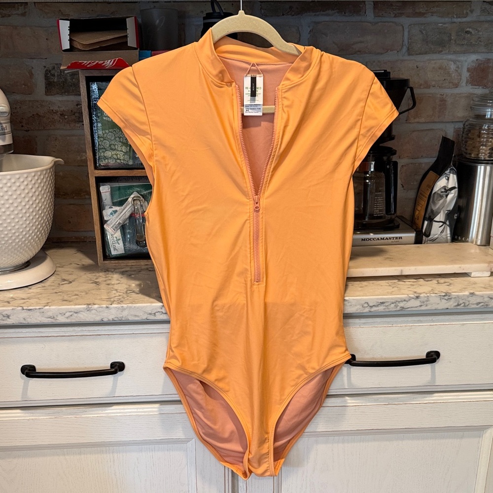 JCrew Orange Cropped Sleeve Zip-Up Swimsuit